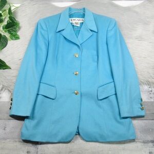 ESCADA Vintage Angora Wool Blazer Sky Blue Gold Buttons Women's Size 42 US 12